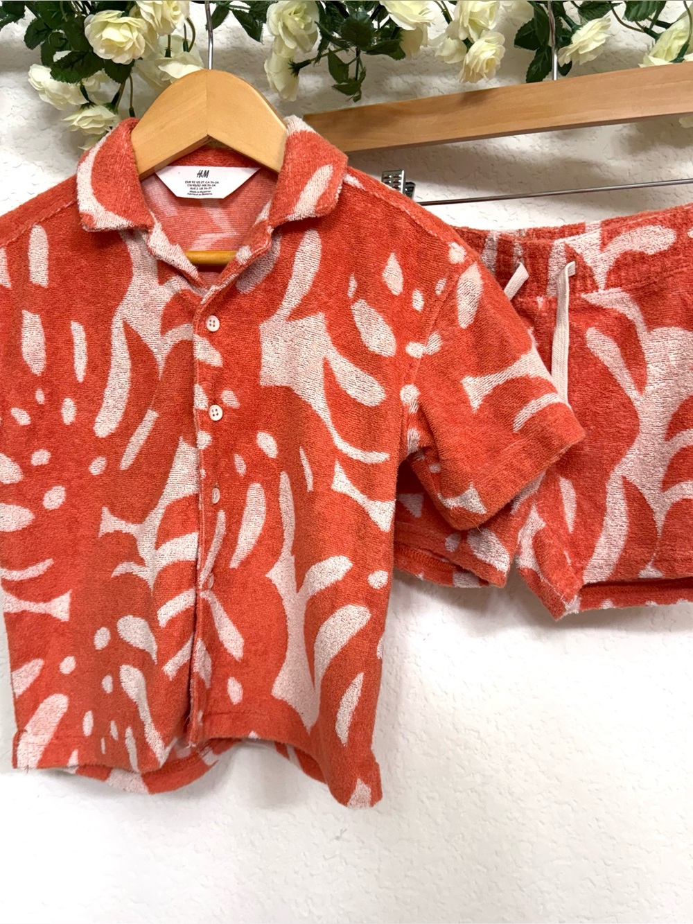 H&M • Boys 2T Orange Cream Terry Cloth Shirt Shorts Set Tropical Resort Outfit